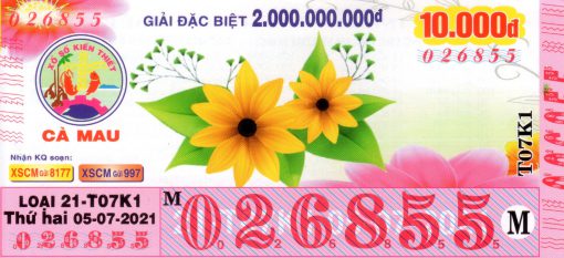 Mẫu vé số Cà Mau 05-7-2021