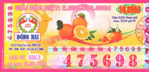 Mẫu vé số Đồng Nai 16-6-2021