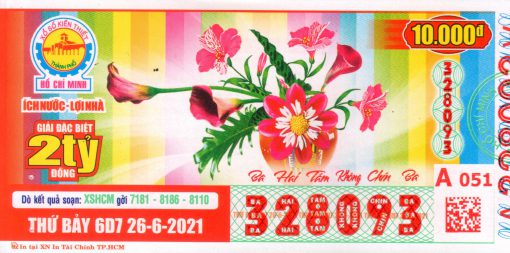 Mẫu vé số Hồ Chí Minh ngày 26-6-2021
