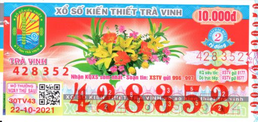Mẫu vé số Trà Vinh 22-10-2021
