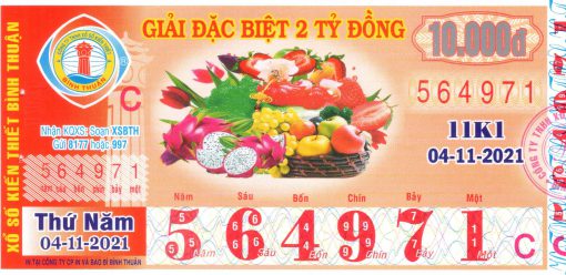 Mẫu vé số Bình Thuận ngày 4-11-2021