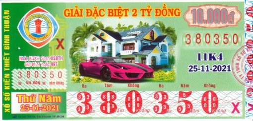 Mẫu vé số Bình Thuận ngày 25-11-2021