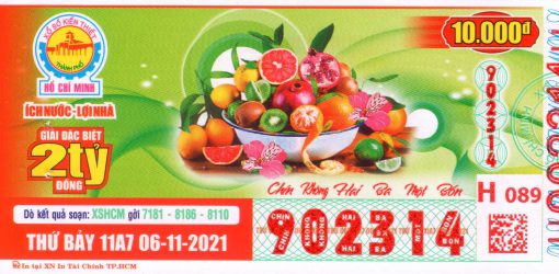 Mẫu vé số Hồ Chí Minh ngày 6-11-2021