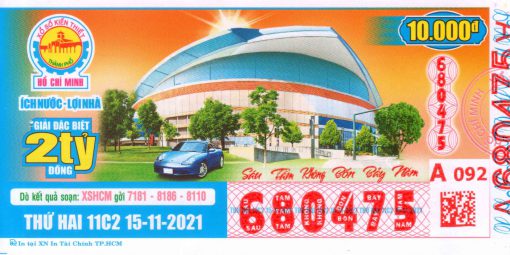 Mẫu vé số Hồ Chí Minh ngày 15-11-2021
