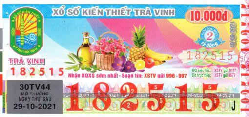 Mẫu vé số Trà Vinh ngày 29-10-2021